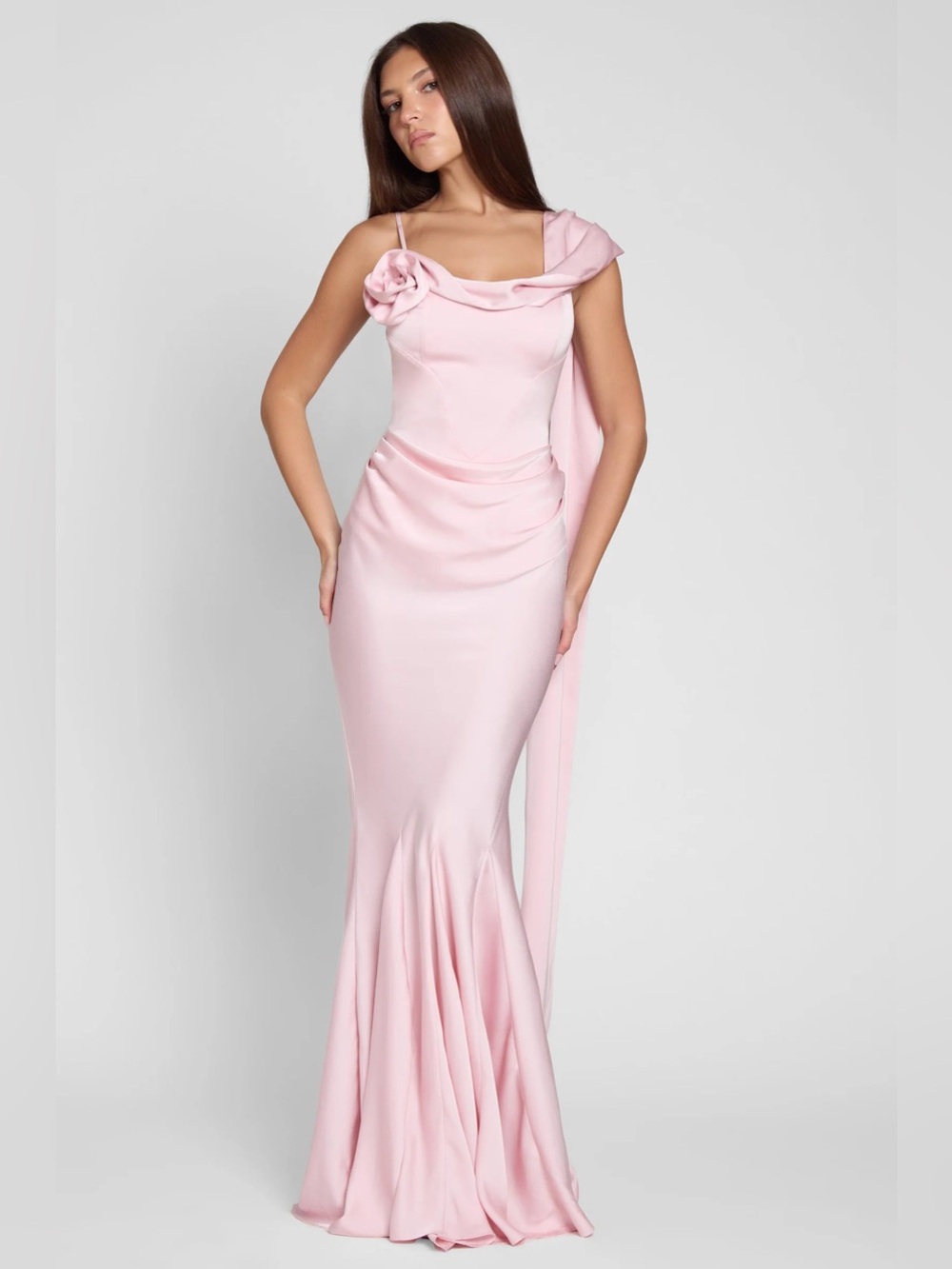 Brand New NWT LEAU Celine Corset Drape Satin Gown in Pink
